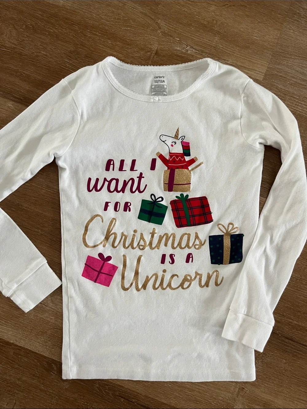 Carter's Girls Burgundy Unicorn Holiday Pajama Set